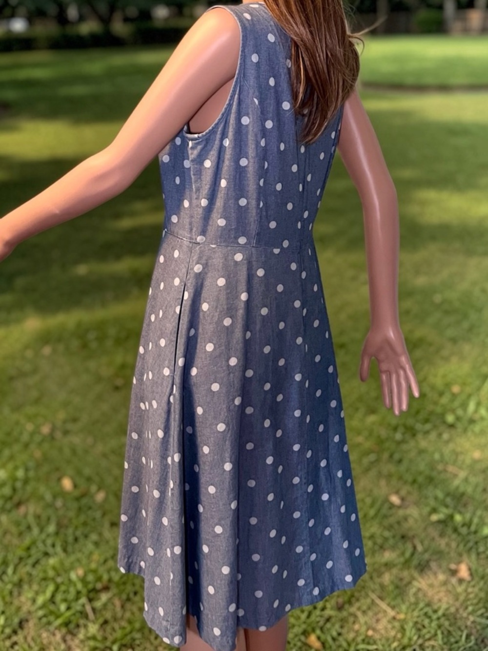 Talbots Petites 10P Polka Dot Cotton Dress Blue A-Line Pockets - Picture 5 of 8